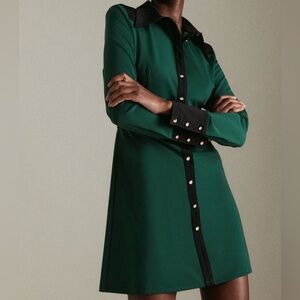 Karen Millen Emerald Green Shirt Dress with Black Trim